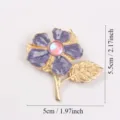 Detailed view of a gold cherry blossom brooch with purple petals and size dimensions. - Radiant Purple Cherry Blossom Style (O5-2-5394)