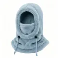 Cagoule pelucheuse bleu clair avec chauffe-col pour enfants protection hivernale vent - S (3-10 Ans) / Bleu