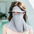 Integrated gray ice silk UV protection sun mask with neck gaiter and visor for women - Full Coverage (WHSP295-B) / Light Gray