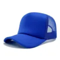 Blue trucker hat with mesh back, foam front panel, and curved brim for outdoor sun protection. - Sapphire Blue