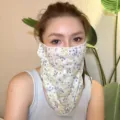 Floral sun protection face mask, ice silk hanging ear neck cover for women outdoor riding. - White Flower