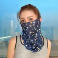 Blue floral sun protection face mask, neck gaiter with ear loops for outdoor riding and UV defense. - Dark Blue Flower