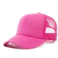 Pink trucker hat with breathable mesh back and solid foam front panel for outdoor sports. - Rose Red