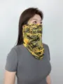 Outdoor sun protection ice silk face mask, yellow printed ear-hanging neck gaiter for cycling. - WHSP360-L Tie-Dye Letters - Earth Yellow
