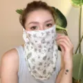Floral print sun protection mask women ice silk face cover neck guard for outdoor cycling - Purple Flower