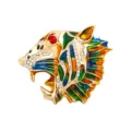 Vintage style roaring tiger head brooch featuring colorful enamel and sparkling rhinestones - Tiger Head Brooch (Gold) / Gold