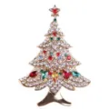 Elegant alloy Christmas tree brooch with colorful rhinestones and sparkling gold finish - Gold