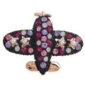 Chic airplane brooch featuring colorful rhinestones and pearls on a rose gold base - Red