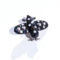 Elegant airplane brooch with sparkling blue and white crystals for dress accessories - Black