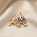 Elegant gold hollow pumpkin carriage brooch featuring colorful rhinestones on silk fabric - 4.3cm x 4cm / Gold (N7-3-4688)