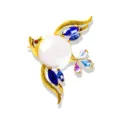 Elegant 3D bird brooch featuring a white jelly bead belly and sparkling blue crystals - Colored Birds / White