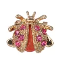 Cute cartoon ladybug brooch with pink rhinestones and orange marble-effect body - Pink Rhinestone Style