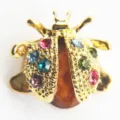 Exquisite gold ladybug brooch pin with vibrant multi-colored crystal rhinestones - Multicolor Rhinestone Style
