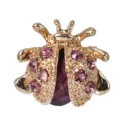 Cute gold-tone ladybug brooch pin with shimmering purple crystals and detailed wings - Purple Rhinestone Style