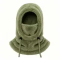 Cagoule d'hiver en peluche chaude pour enfants, vert sauge, avec cordons réglables. - S (3-10 Ans) / Vert olive