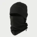 Black fleece balaclava ski mask with flag patch and drawstring for winter outdoor sports. - Set / Gray