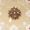 Vintage baroque style cross brooch adorned with red and iridescent rhinestones in gold - Red Cross Star Iridescent Rhinestone (Style 14)