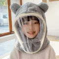 Cute children's plush bear ear hood with clear anti-fog face shield for winter warmth - Kids Style without Mask (WHHT539-L)