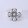 Elegant vintage baroque style cross brooch featuring grey teardrop pearls and rhinestones - Vintage Silver Gray Pearl Cross / Style 2