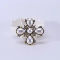 Vintage Baroque style cross brooch featuring white faux pearls and sparkling crystals in gold - Antique Gold Pearl Cross / Style 1