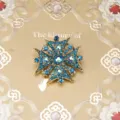Elegant vintage Baroque cross brooch featuring radiant blue rhinestones in antique gold finish - Antique Gold Navy Iridescent Rhinestone (Style 15)