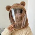 Cute plush bear ear hooded hat with transparent anti-fog face shield for winter - Kids Style with Mask (WHHT539-O)
