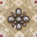 Vintage Baroque cross brooch with grey pearls and rhinestones in antique gold finish - Antique Gold Gray Pearl Cross (Style 25)