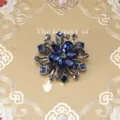 Vintage Baroque flower brooch pin with deep blue crystals and antique silver-toned finish. - Navy Blue Crystal Sunburst Star (Style 22)