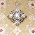 Elegant vintage baroque style brooch pin with white pearls and sparkling rhinestones - Antique Gold Sunburst Pearl (Style 18)