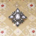 Vintage Baroque style pearl brooch with dark rhinestones in elegant antique silver finish - Starburst Cross Design / Style 12