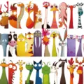 Collection of 30 funny cartoon animal paper bookmarks with big eyes and vibrant colors. - 30 Pieces/Pack