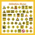 Collection of 53 funny warning sign stickers for laptop and luggage decoration - 53 Pieces / Yellow