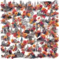 Detailed artistic PET stickers featuring world landmarks and vibrant floral designs. - 50 Pcs Fragrant Spaces TJ017