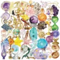 Detail view of 50pcs vintage watercolor stargazing gold foil PET stickers for DIY - 50 Pcs Star Gazing TJ016