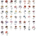 Detailed view of 50 unique watercolor floral stickers with silver foil accents - Silver Stamen (Silver Foil)