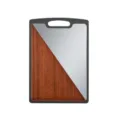 Dual-sided pure titanium and wheat fiber cutting board with carry handle in black frame - Pure Titanium + Ebony (38x26x2cm)