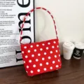 Chic bolso de hombro rojo con lunares blancos, elegante bolso de mano para mujer - Rojo