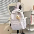 Mochila japonesa gris jaspeada plisada con un lindo dije de oso de peluche - Sin colgante / Púrpura