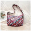 Sac à bandoulière tissé coloré fait main avec design patchwork rétro - Magenta