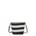 Bolso de cubo tejido a rayas blancas y negras con correa de hombro ajustable marrón - Negro a Rayas