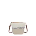 Bolso bandolera de paja tejida a mano con un diseño de bloques de color beige y caqui - Patchwork Off-White