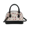 Elegante Damen-Muscheltasche mit süßem Kirschprint-Muster und schwarzen Akzenten - Schwarz
