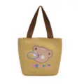 Bolso tote de lona amarillo mostaza con estampado de oso y asas marrones - Oso Caqui