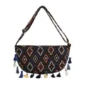 Bolso bandolera étnico bohemio con borlas de colores y patrón geométrico rombos - Modelo 4