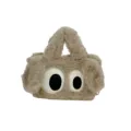 Adorable bolso de mano de felpa caqui con grandes ojos de dibujos animados para mujer - Caqui