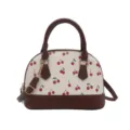 Modische Handtasche mit Kirschprint in Weiß und Braun mit verstellbarem Schultergurt - Braun