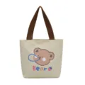 Bolso tote minimalista de lona con diseño de oso lindo y asas marrones color crema - Oso Blanco Crema