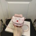 Mini bolso bandolera a cuadros rosa con lindo perro de dibujos animados y lazo - Rosa