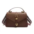 Bolso bandolera pequeño marrón con textura tejida y correa estampada para mujer chic - Marrón