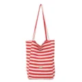Bolso tote de lona a rayas rojas y blancas, bolsa de compras informal y elegante. - Rojo